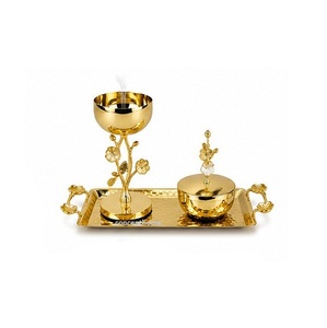 Golden Brass Incense <b>Burner</b> Set With Tray Hand Made Style Religious Use All Season - Product Image 4