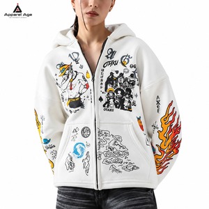 Latest Design 350G High Quality <b>Women's</b> Cotton Fleece Zip-Up Autumn <b>Hoodie</b> DTG Printed Custom Logo Heavyweight Blank Hoodies - Product Image 3