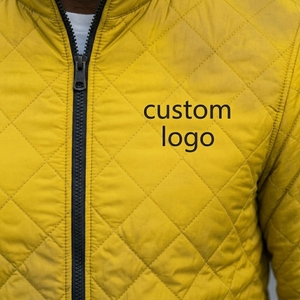 Men's Yellow Quilted <b>Jacket</b> Stand Collar Zipper Closure Casual Autumn Wear Windproof Polyester Wadding Slim Fit - Product Image 4