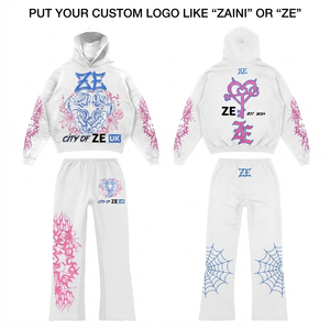 Men Heavyweight 380 GSM Cotton Polyester Fleece Tracksuit White Graphic Print Custom Logo Hoodie Jogger <b>Set</b> - Product Image 1