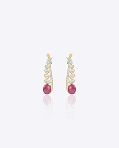 Boucles d'oreilles Flamme Rose avec incrustation de rubis et de diamants taille poire pour femme, idéales pour mariage, soirée et occasions spéciales - Product Image 1