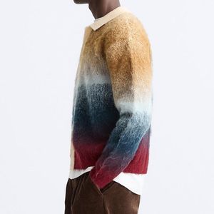 เสื้อคาร์ดิแกนขนโมแฮร์สีไล่ระดับแบบกำหนดเอง แขนยาว ปกคอปก ติดกระดุม ไซส์ใหญ่สำหรับผู้ชาย ลายแจ็คการ์ด - Product Image 2