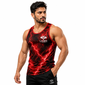 Custom Red Lightning Print Gym Tank Top for Men 3D Sublimation Fitness Stringer Vest Sleeveless Bodybuilding Workout Sportswear - Product Image 1