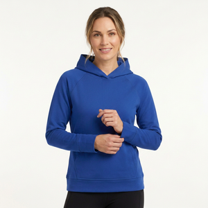 Sweat-shirt à capuche bleu pour femme, coupe régulière, en coton tricoté, manches longues, couleur unie, poche avant, vêtement d'automne - Product Image 6