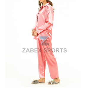 Ensemble de pyjama pour femme personnalisé OEM, vêtements de nuit en satin, respirant, séchage rapide, fermeture à cordon, manches longues, léger, vêtements de nuit d'été - Product Image 6