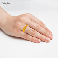 Articles très demandés : Bague de promesse empilable en or rose 14 carats avec pierre précieuse citrine véritable de 5,6 carats, alliance éternelle pour elle et lui