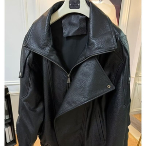 HARAZ INTERNATIONAL Blouson de moto en cuir véritable pour homme, col rabattable, fermeture éclair, design ceinturé, style automne, coupe classique - Product Image 4