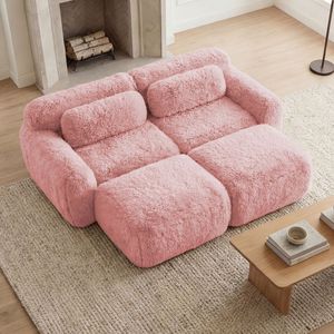 Divano Chaise Longue Senza Struttura in Tessuto Morbido Felpato 80 con Pouf, Set Profondo per Soggiorno, Nessun Montaggio Richiesto, Design Antiscivolo sul Fondo - Product Image 2