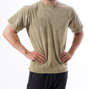 T-shirt décontracté pour homme en polyester/coton 280g, coupe ample, col rond, manches courtes, avec logo personnalisé sur le devant, effet délavé, vente en gros - Product Image 1