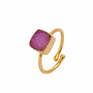 Women's Wholesale Modern Natural Druzy Bezel Setting <b>Adjustable</b> Gold-Plated Brass <b>Square</b> Gemstone Ring Elegant Jewelry - Product Image 2