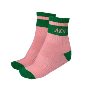 AKA Ankle <b>Socks</b> Green with Pink Cotton Blend Ribbed Soft Breathable Stretch Athletic Casual Comfortable Daily Wear - Product Image 1