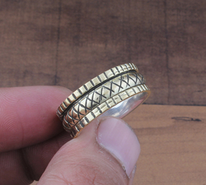 Bague en argent sterling 925 avec turquoise texturée, unique, triple métal, classique, pour mariage, bijoux de déclaration pour femmes, vente en gros - Product Image 5