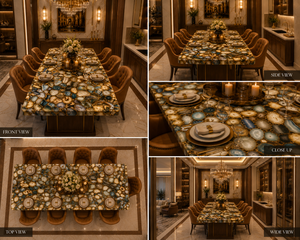 Table à manger en pierre d'agate faite à la main, plateau de table en pierres précieuses mélangées de luxe, mobilier de salle à manger contemporain, décoration royale pour la maison - Product Image 3