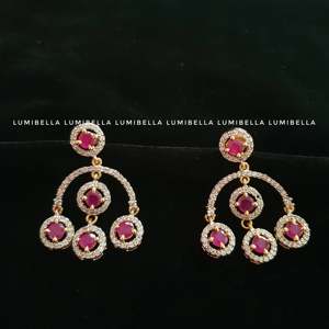 Vintage Gold Plated Hoop Earrings with Pearl and Ruby Tassel Design for Party - Product Image 3