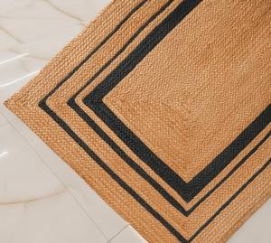 Tapis en jute rustique fait main de style bohème avec bordure blanche, tapis naturel tressé - Product Image 2