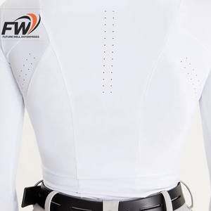 Camisa de equitación de alta calidad para mujer, para jinetes, elegante, para deportes al aire libre, con encaje de malla, mangas cortas, hecha de spandex. - Product Image 2