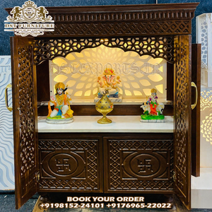 Indian Carved Teak Wood Temple <b>Mandir</b> Classic Design Hand Carved Pooja Temple Brown Traditional Teak Wood Temple Home Australia - Product Image 4