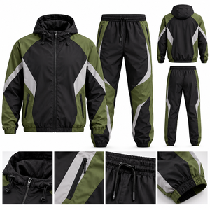 Conjunto Deportivo Casual de Dos Piezas para Hombre, Tejido de Poliéster con Memoria, Chaqueta Cortavientos y Pantalones, con Logotipo Personalizado, para Otoño - Product Image 1