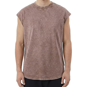 Wholesale <b>Vintage</b> Acid Wash Heavyweight Cotton Sleeveless Muscle Tee Mauve Rose Curved Hem Gym <b>Tank</b> <b>Top</b> Men Streetwear - Product Image 1