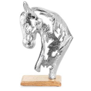 Handmade Metal Horse Head Sculpture Contemporary Artistic Animal Figure on Wooden Base for Living Room <b>Decor</b> - Product Image 1