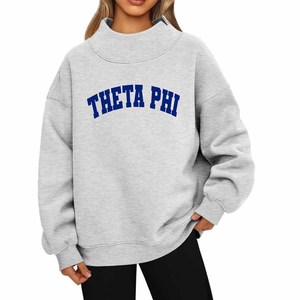 Unisex Heavyweight <b>Mock</b> <b>Neck</b> Sweatshirt Custom Theta / Phi Chenille Letter Embroidery College University Clothing - Product Image 1