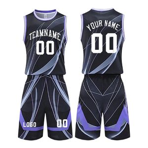 Conjunto de Uniforme de Baloncesto Sublimado Personalizado, Negro y Morado, Nombre del Equipo, Número, Ropa Deportiva Transpirable, Unisex para Adultos - Product Image 1