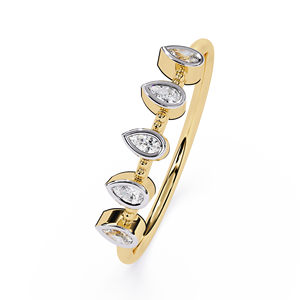 แหวนเพชรทองคำแท้ 14K ทรงลูกแพร์และทรงกลมเจียระไนแบบบริลเลียนท์ สำหรับงานหมั้น งานแต่งงาน และวันครบรอบ ดีไซน์คลาสสิคแบบฝังขอบเพชร งานจิวเวลรี่ชั้นดี - Product Image 3