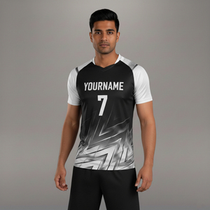 Maillot de football sublimé pour homme 2026, manches courtes, col en V, anti-humidité, imprimé géométrique noir et blanc, vêtement de sport coupe classique - Product Image 4
