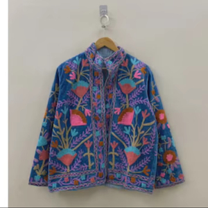 Velvet Floral Suzani Embroidered Jacket Uzbek Folk Festival <b>Coat</b> with Cotton Filling for Bomber Duster Outerwear At Cheap Price - Product Image 1