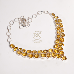 Collier en argent sterling 925 avec citrine, fait main, collier statement, collier en pierre jaune, collier en pierre taillée, bijou cadeau en citrine - Product Image 3
