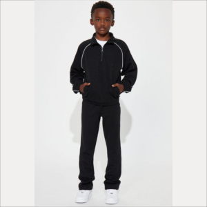 Chándal Negro para Niños, Manga Larga, Media Cremallera, Color Sólido, Ropa Casual con Bolsillos Laterales, Corte Regular, Ropa de Invierno - Product Image 2