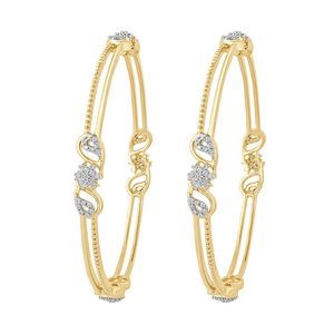 Par de Brazaletes de Oro Amarillo con Diamantes Cultivados en Laboratorio, Diseño Floral en Racimo, Paisley, Doble Línea - Product Image 1