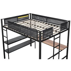 Robusto Letto a Soppalco in Metallo con Scrivania e Mensole, Doghe in Legno Silenziose, Comodo Ringhiera in Textilene - Product Image 6