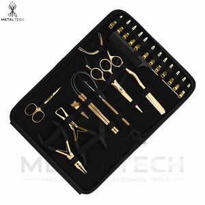 Kit de Herramientas de Lujo para Extensiones de Cabello en Acero Inoxidable Dorado y Negro, Alicates Profesionales Multifuncionales, Tijeras, Cuchilla, Peine, Juego Completo - Product Image 3