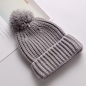 Bonnet tricoté chaud pour bébé, couleur unie, avec pompon mignon, en laine, collection automne-hiver, offre spéciale - Product Image 4