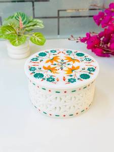 Marble Round Inlay Floral Work Jewelry <b>Box</b> Handcrafted Good Quality Piece Handmade Wholesale Best Price Available Here - Product Image 5