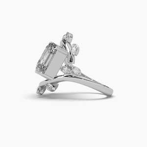 Anillo Cruzado de Dos Vías con Moissanita de 2.00CT, Corte Pera y Esmeralda, Plata 925 Original con Baño de Oro, Joyería de Estilo Único y Fino - Product Image 4