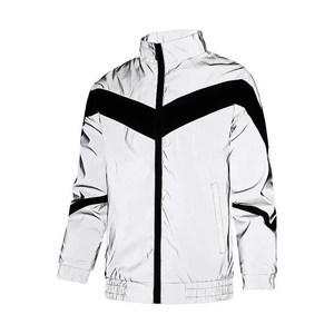 Fast Shipping Reflective Silver Jacket with <b>Black</b> Stripes - Stylish High Visibility Zip-up <b>Windbreaker</b> for Men & Women - Product Image 1