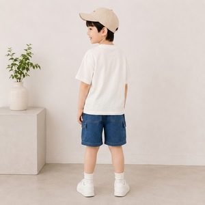 Shorts amples en sergé de coton pour garçons, couleur kaki, 100 % coton tissé, bas décontractés durables pour enfants, vente en gros - Product Image 3