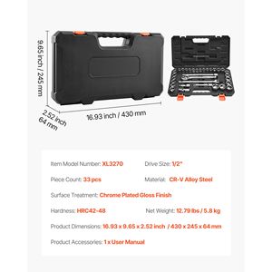 Set di chiavi a bussola da 33 pezzi da 1/2 pollice SAE e metrico con cricchetto e prolunga per riparazioni auto - Product Image 5