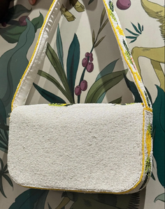 Sac fourre-tout en toile brodé fait main pour femme, motif citron perlé, style ange, avec fermeture éclair, idéal pour l'été et les fêtes à la plage - Product Image 3