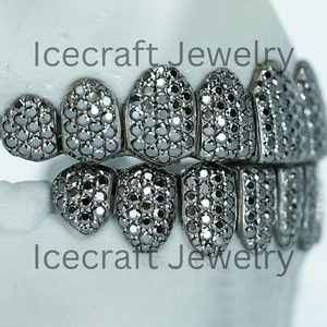 Grillz Premium en Moissanite Noire pour Toute la Bouche, Faits à la Main en Argent Sterling 925, Bijoux de Luxe en Gros - Product Image 2