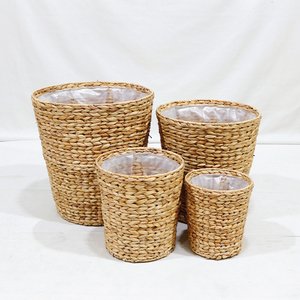 Water Hyacinth Woven Planters Set of 4 <b>Liner</b> Tapered Design Rustic Style Floor Indoor Eco-Friendly Flower Pots Various Sizes - Product Image 5