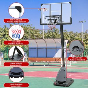 Canestro da Basket Regolabile 7.5-10ft con Tabellone da 44 Pollici, Sistema Portatile con Altezza Regolabile, Attrezzatura da Campo - Product Image 2