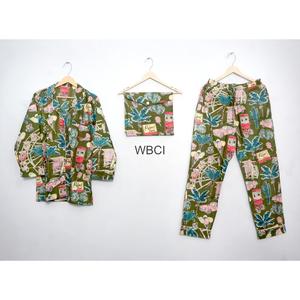 WBCI Ensemble pyjama 2 pièces en coton pour femme, manches longues, imprimé nœud, vêtements de nuit décontractés, pantalon long, taille élastique, doux - Product Image 1