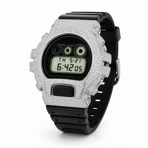 Reloj Digital de Lujo con Incrustaciones de Moissanita, Resistente al Agua 3BAR, Caja de Acero Inoxidable, Correa de Silicona Negra, Unisex - Product Image 1
