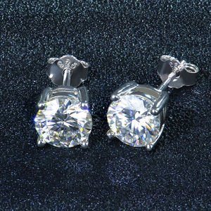 VVS Moissanite <b>Silver</b> <b>Stud</b> <b>Earrings</b> with Round Brilliant Stones <b>Earring</b> for Bridal Jewelry and Gifting Purpose Use - Product Image 1