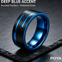 Anillo de carburo de tungsteno negro con ranuras azules y banda interior azul, alianza de boda cepillada de 8 mm para hombre, joyería deportiva al por mayor