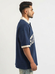 Polo Homme Lourd à Manches Courtes 100% Coton, Coupe Ample, Style Décontracté, Col Rabattu, T-shirt Oversize pour Homme - Product Image 4