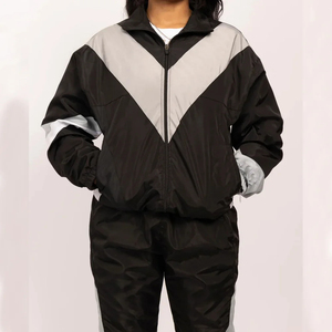 Ensemble de survêtement coupe-vent pour femme de haute qualité, décontracté, grande taille, sportif, jogging, noir et gris, deux pièces, respirant, en polaire - Product Image 3
